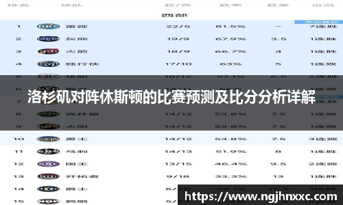 洛杉矶对阵休斯顿的比赛预测及比分分析详解